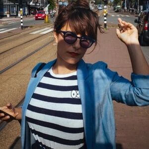 Zoe Karssen Navy and White Striped Eye T-shirt
